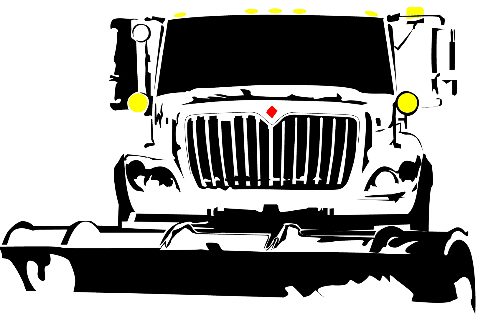 Black and white illustration of the front grill of a commercial work truck